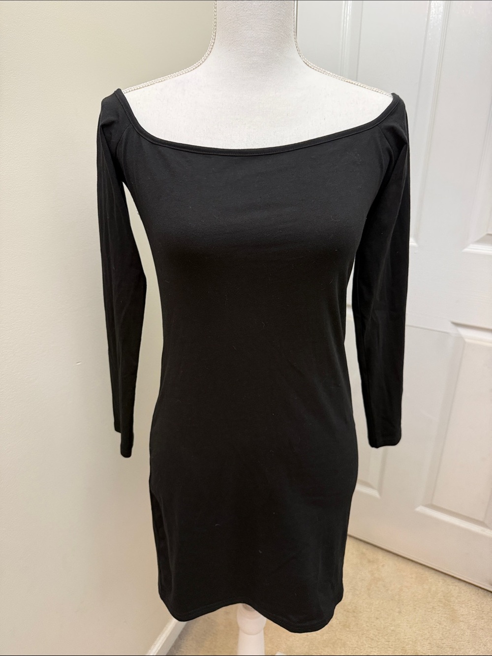 Pretty Little Thing Classic Black Off-Shoulder Mini Dress